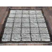 Load image into Gallery viewer, 2&#39;2&quot;x2&#39;8&quot; Daisy White, Moroccan Weave With Grid Design, Textured Pile, Tone On Tone, Undyed Natural Wool, Hand Knotted, Sample, Mat, Oriental Rug FWR8388
