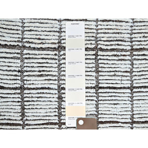 2'2"x2'8" Daisy White, Moroccan Weave With Grid Design, Textured Pile, Tone On Tone, Undyed Natural Wool, Hand Knotted, Sample, Mat, Oriental Rug FWR8388