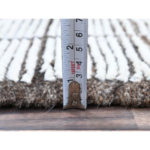 2'2"x2'8" Daisy White, Moroccan Weave With Grid Design, Textured Pile, Tone On Tone, Undyed Natural Wool, Hand Knotted, Sample, Mat, Oriental Rug FWR8388