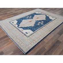 Load image into Gallery viewer, 5&#39;x6&#39;10&quot; Yale Blue, Anatolian Village Inspired with Geometric Design, 100% Wool, Cropped Low, Zero Pile, Hand Knotted, Oriental Rug FWR8496