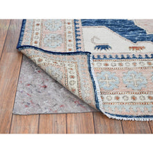 Load image into Gallery viewer, 5&#39;x6&#39;10&quot; Yale Blue, Anatolian Village Inspired with Geometric Design, 100% Wool, Cropped Low, Zero Pile, Hand Knotted, Oriental Rug FWR8496