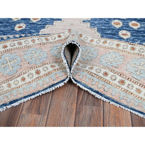 5'x6'10" Yale Blue, Anatolian Village Inspired with Geometric Design, 100% Wool, Cropped Low, Zero Pile, Hand Knotted, Oriental Rug FWR8496