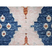 Load image into Gallery viewer, 5&#39;x6&#39;10&quot; Yale Blue, Anatolian Village Inspired with Geometric Design, 100% Wool, Cropped Low, Zero Pile, Hand Knotted, Oriental Rug FWR8496