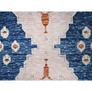 5'x6'10" Yale Blue, Anatolian Village Inspired with Geometric Design, 100% Wool, Cropped Low, Zero Pile, Hand Knotted, Oriental Rug FWR8496