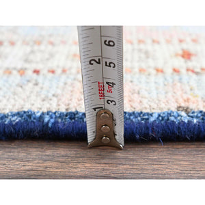 5'x6'10" Yale Blue, Anatolian Village Inspired with Geometric Design, 100% Wool, Cropped Low, Zero Pile, Hand Knotted, Oriental Rug FWR8496