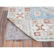 Load image into Gallery viewer, 4&#39;6&quot;x6&#39;9&quot; Faded Rose, Pure Wool, Anatolian Village Inspired with Geometric Design, Cropped Low, Zero Pile, Hand Knotted, Oriental Rug FWR8514