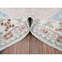 Load image into Gallery viewer, 4&#39;6&quot;x6&#39;9&quot; Faded Rose, Pure Wool, Anatolian Village Inspired With Geometric Design, Cropped Low, Zero Pile, Hand Knotted, Oriental Rug FWR8514