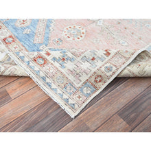 Load image into Gallery viewer, 4&#39;6&quot;x6&#39;9&quot; Faded Rose, Pure Wool, Anatolian Village Inspired with Geometric Design, Cropped Low, Zero Pile, Hand Knotted, Oriental Rug FWR8514