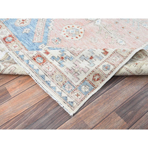 4'6"x6'9" Faded Rose, Pure Wool, Anatolian Village Inspired with Geometric Design, Cropped Low, Zero Pile, Hand Knotted, Oriental Rug FWR8514