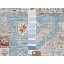 Load image into Gallery viewer, 4&#39;6&quot;x6&#39;9&quot; Faded Rose, Pure Wool, Anatolian Village Inspired with Geometric Design, Cropped Low, Zero Pile, Hand Knotted, Oriental Rug FWR8514