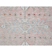 Load image into Gallery viewer, 4&#39;6&quot;x6&#39;9&quot; Faded Rose, Pure Wool, Anatolian Village Inspired with Geometric Design, Cropped Low, Zero Pile, Hand Knotted, Oriental Rug FWR8514