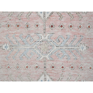 4'6"x6'9" Faded Rose, Pure Wool, Anatolian Village Inspired with Geometric Design, Cropped Low, Zero Pile, Hand Knotted, Oriental Rug FWR8514