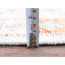 Load image into Gallery viewer, 4&#39;6&quot;x6&#39;9&quot; Faded Rose, Pure Wool, Anatolian Village Inspired with Geometric Design, Cropped Low, Zero Pile, Hand Knotted, Oriental Rug FWR8514