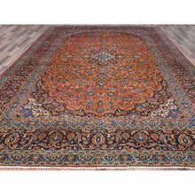 Load image into Gallery viewer, 9&#39;8&quot;x12&#39;8&quot; Cinnabar Red, Hand Knotted, Soft And Shiny Wool, Natural Dyes, Persian Kashan, Centre Geometric Element And Broad Borders, Vintage Oriental Rug FWR858