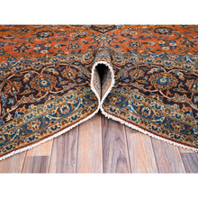 Load image into Gallery viewer, 9&#39;8&quot;x12&#39;8&quot; Cinnabar Red, Hand Knotted, Soft And Shiny Wool, Natural Dyes, Persian Kashan, Centre Geometric Element And Broad Borders, Vintage Oriental Rug FWR858