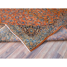 Load image into Gallery viewer, 9&#39;8&quot;x12&#39;8&quot; Cinnabar Red, Hand Knotted, Soft And Shiny Wool, Natural Dyes, Persian Kashan, Centre Geometric Element And Broad Borders, Vintage Oriental Rug FWR858