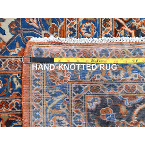 9'8"x12'8" Cinnabar Red, Hand Knotted, Soft And Shiny Wool, Natural Dyes, Persian Kashan, Centre Geometric Element And Broad Borders, Vintage Oriental Rug FWR858