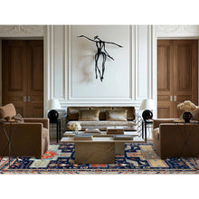 Load image into Gallery viewer, 9&#39;10&quot;x13&#39;7&quot; Astros Navy Blue, Armenian Inspired Caucasian Design, 200 Kpsi, Hand Knotted With Small Bird Figurines, Velvety Wool, Densely Woven Vegetable Dyes Oriental Rug FWR864