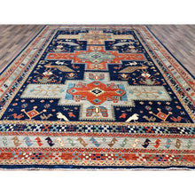 Load image into Gallery viewer, 9&#39;10&quot;x13&#39;7&quot; Astros Navy Blue, Armenian Inspired Caucasian Design, 200 Kpsi, Hand Knotted With Small Bird Figurines, Velvety Wool, Densely Woven Vegetable Dyes Oriental Rug FWR864