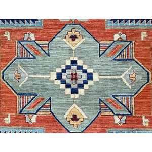 9'10"x13'7" Astros Navy Blue, Armenian Inspired Caucasian Design, 200 Kpsi, Hand Knotted With Small Bird Figurines, Velvety Wool, Densely Woven Vegetable Dyes Oriental Rug FWR864