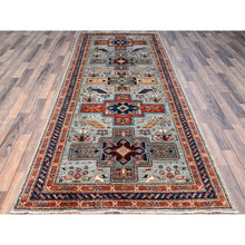 Load image into Gallery viewer, 4&#39;1&quot;x9&#39;10&quot; Misty Gray, Natural Dyes, Hand Knotted Densely Woven, Pure Wool, Armenian Inspired Caucasian Design, 200 Kpsi, Runner Oriental Rug FWR876