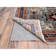 Load image into Gallery viewer, 4&#39;1&quot;x9&#39;10&quot; Misty Gray, Natural Dyes, Hand Knotted Densely Woven, Pure Wool, Armenian Inspired Caucasian Design, 200 KPSI, Runner Oriental Rug FWR876