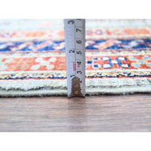 Load image into Gallery viewer, 4&#39;1&quot;x9&#39;10&quot; Misty Gray, Natural Dyes, Hand Knotted Densely Woven, Pure Wool, Armenian Inspired Caucasian Design, 200 KPSI, Runner Oriental Rug FWR876