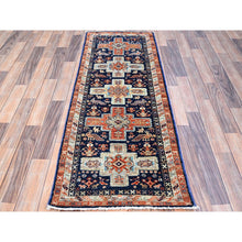 Load image into Gallery viewer, 2&#39;x5&#39;10&quot; Gibraltar Sea Blue With Small Bird Figurines, 200 Kpsi, Hand Knotted, Denser Weave, Natural Dyes, Armenian Inspired Caucasian Design, Organic Wool, Runner Oriental Rug FWR912
