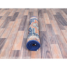 Load image into Gallery viewer, 2&#39;x5&#39;10&quot; Gibraltar Sea Blue With Small Bird Figurines, 200 Kpsi, Hand Knotted, Denser Weave, Natural Dyes, Armenian Inspired Caucasian Design, Organic Wool, Runner Oriental Rug FWR912