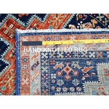 Load image into Gallery viewer, 2&#39;x5&#39;10&quot; Gibraltar Sea Blue With Small Bird Figurines, 200 Kpsi, Hand Knotted, Denser Weave, Natural Dyes, Armenian Inspired Caucasian Design, Organic Wool, Runner Oriental Rug FWR912