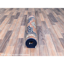 Load image into Gallery viewer, 2&#39;7&quot;x7&#39;9&quot; Broncos Navy Blue, Runner, Armenian Inspired Caucasian Design, Pure And Soft Wool, Hand Knotted, Natural Dyes, Denser Weave, Small Bird Figurines, 200 Kpsi, Oriental Rug FWR924