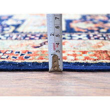 Load image into Gallery viewer, 2&#39;7&quot;x7&#39;9&quot; Broncos Navy Blue, Runner, Armenian Inspired Caucasian Design, Pure And Soft Wool, Hand Knotted, Natural Dyes, Denser Weave, Small Bird Figurines, 200 Kpsi, Oriental Rug FWR924