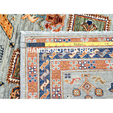 Load image into Gallery viewer, 2&#39;8&quot;x9&#39;8&quot; Puritan Gray With Small Bird Figurines, 200 Kpsi, Organic Wool, Hand Knotted, Denser Weave, Vegetable Dyes, Colorful Armenian Inspired Caucasian Design, Runner Oriental Rug FWR930