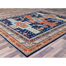 Load image into Gallery viewer, 7&#39;10&quot;x9&#39;4&quot; Sailor Blue, Velvety Wool, Densely Woven, Small Bird Figurines, 200 Kpsi, Hand Knotted, Natural Dyes, Armenian Inspired Caucasian Design, Oriental Rug FWR936