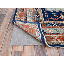 Load image into Gallery viewer, 7&#39;10&quot;x9&#39;4&quot; Sailor Blue, Velvety Wool, Densely Woven, Small Bird Figurines, 200 Kpsi, Hand Knotted, Natural Dyes, Armenian Inspired Caucasian Design, Oriental Rug FWR936