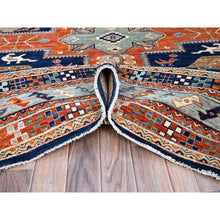 Load image into Gallery viewer, 7&#39;10&quot;x9&#39;4&quot; Sailor Blue, Velvety Wool, Densely Woven, Small Bird Figurines, 200 Kpsi, Hand Knotted, Natural Dyes, Armenian Inspired Caucasian Design, Oriental Rug FWR936