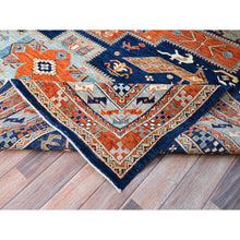 Load image into Gallery viewer, 7&#39;10&quot;x9&#39;4&quot; Sailor Blue, Velvety Wool, Densely Woven, Small Bird Figurines, 200 Kpsi, Hand Knotted, Natural Dyes, Armenian Inspired Caucasian Design, Oriental Rug FWR936