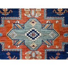 Load image into Gallery viewer, 7&#39;10&quot;x9&#39;4&quot; Sailor Blue, Velvety Wool, Densely Woven, Small Bird Figurines, 200 Kpsi, Hand Knotted, Natural Dyes, Armenian Inspired Caucasian Design, Oriental Rug FWR936