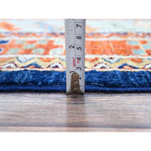 Load image into Gallery viewer, 7&#39;10&quot;x9&#39;4&quot; Sailor Blue, Velvety Wool, Densely Woven, Small Bird Figurines, 200 Kpsi, Hand Knotted, Natural Dyes, Armenian Inspired Caucasian Design, Oriental Rug FWR936