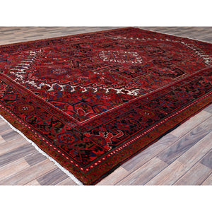 9'8"x12'3" Merlot Deep Red With Colorful Large Motif, Good Condition, Clean With Pop Of Color, Organic Wool, Semi Antique Nomad Art Persian Heriz Oriental Rug Sh166 FWR996