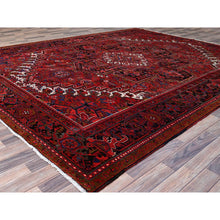 Load image into Gallery viewer, 9&#39;8&quot;x12&#39;3&quot; Merlot Deep Red With Colorful Large Motif, Good Condition, Clean With Pop Of Color, Organic Wool, Semi Antique Nomad Art Persian Heriz Oriental Rug FWR996