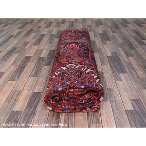 9'8"x12'3" Merlot Deep Red With Colorful Large Motif, Good Condition, Clean With Pop Of Color, Organic Wool, Semi Antique Nomad Art Persian Heriz Oriental Rug Sh166 FWR996