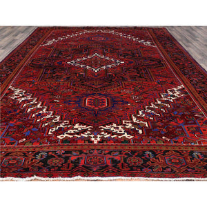 9'10"x12'6" Sceptre Red, Cleaned, Good Condition, Pure Wool, Ends And Sides Secured, Semi Antique Tribal Weaving Persian Heriz With Centre Flower Pattern, Oriental Rug FWR1002