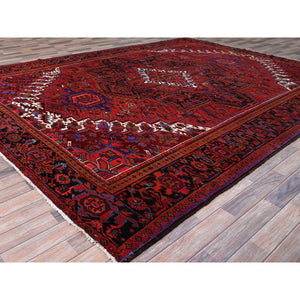 9'10"x12'6" Sceptre Red, Cleaned, Good Condition, Pure Wool, Ends And Sides Secured, Semi Antique Tribal Weaving Persian Heriz With Centre Flower Pattern, Oriental Rug FWR1002