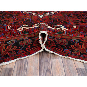 9'10"x12'6" Sceptre Red, Cleaned, Good Condition, Pure Wool, Ends And Sides Secured, Semi Antique Tribal Weaving Persian Heriz With Centre Flower Pattern, Oriental Rug FWR1002