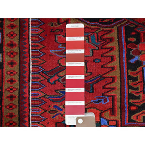 9'10"x12'6" Sceptre Red, Cleaned, Good Condition, Pure Wool, Ends And Sides Secured, Semi Antique Tribal Weaving Persian Heriz With Centre Flower Pattern, Oriental Rug FWR1002