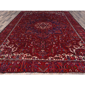 9'8"x12'7" Carmine Red, Sides And Ends Secured Professionally, Vintage Persian Heriz, Good Condition, Tribal Weave, All Natural Wool, Oriental Rug FWR1020