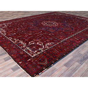 9'8"x12'7" Carmine Red, Sides And Ends Secured Professionally, Vintage Persian Heriz, Good Condition, Tribal Weave, All Natural Wool, Oriental Rug FWR1020