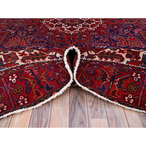 9'8"x12'7" Carmine Red, Sides And Ends Secured Professionally, Vintage Persian Heriz, Good Condition, Tribal Weave, All Natural Wool, Oriental Rug FWR1020