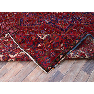 9'8"x12'7" Carmine Red, Sides And Ends Secured Professionally, Vintage Persian Heriz, Good Condition, Tribal Weave, All Natural Wool, Oriental Rug FWR1020